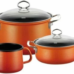 Riess Emaille Riess Geschirr-Set Aus Emaille, 3-tlg. In Corall