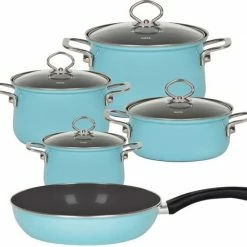 Riess Emaille Riess Geschirr-Set Aus Emaille, 5-tlg. In Kristallblau
