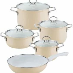 Riess Emaille Riess Geschirr-Set Aus Emaille, 5-tlg. In Capuccino