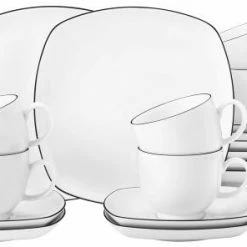 Seltmann Weiden Lido Black Line Kaffeeservice 18-teilig Eckig